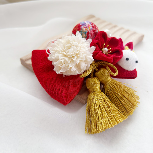 ꫛꫀꪝ【水引うさぎ付き和風リボン】ベビーヘアクリップ　キッズヘアクリップ ꫛꫀꪝ【水引うさぎ付き和風リボン】ベビーヘアクリップ キッズヘア