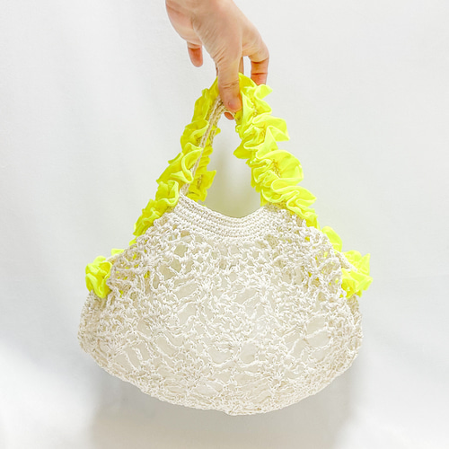 ハンドメイド 手編み パイナップル·フリルの手提げバッグ他 ❁⃘*.゜ ❁⃘*.゜ パイナップル·フリルの手提げバッグ他 手編み ハンドメイド