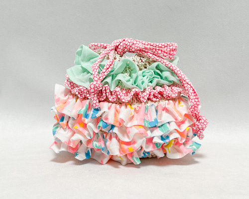 ハンドメイド　オーダー　フリル　巾着 32e187ddb99b02a405c602c5e5daa3