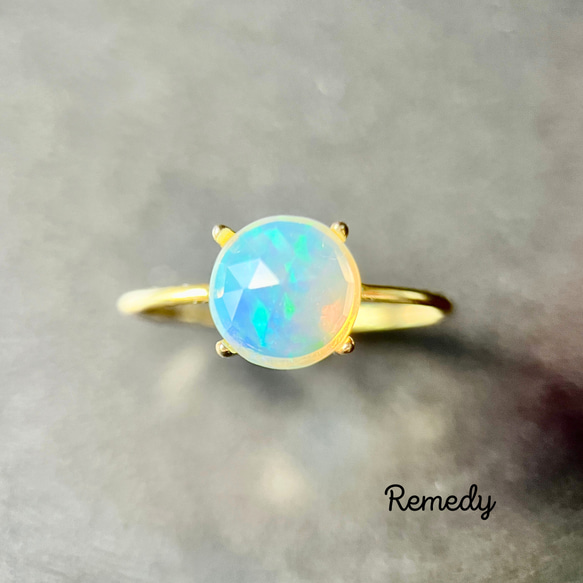 ローズカットオパールの一粒リング silver 925 18KGP【10月誕生石