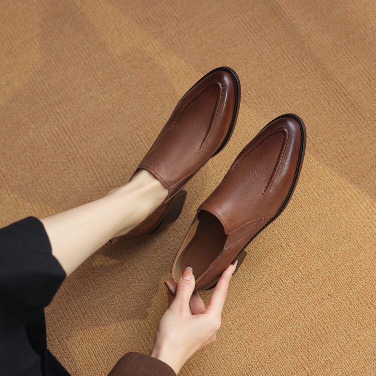 24秋内外全革高級感太いかかとパンプス通勤シューズレディース本革靴踵痛くない履きやすい#1021