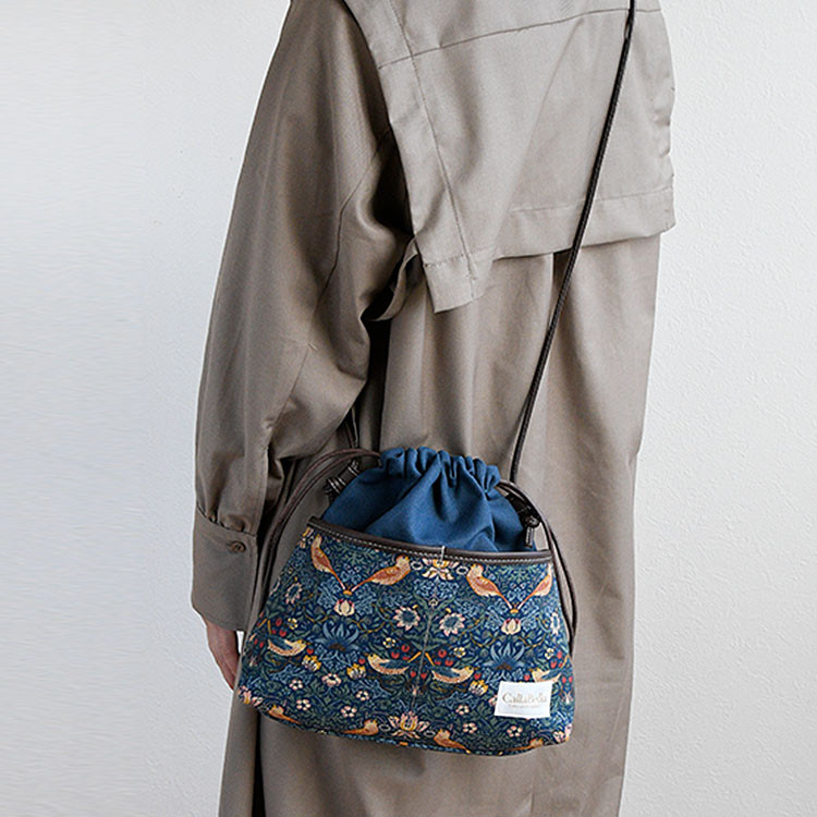 《特集掲載》 モリス 倉敷帆布 巾着バッグ 国産 撥水レザー 2WAY ショルダーバッグ ストロベリーシーフ