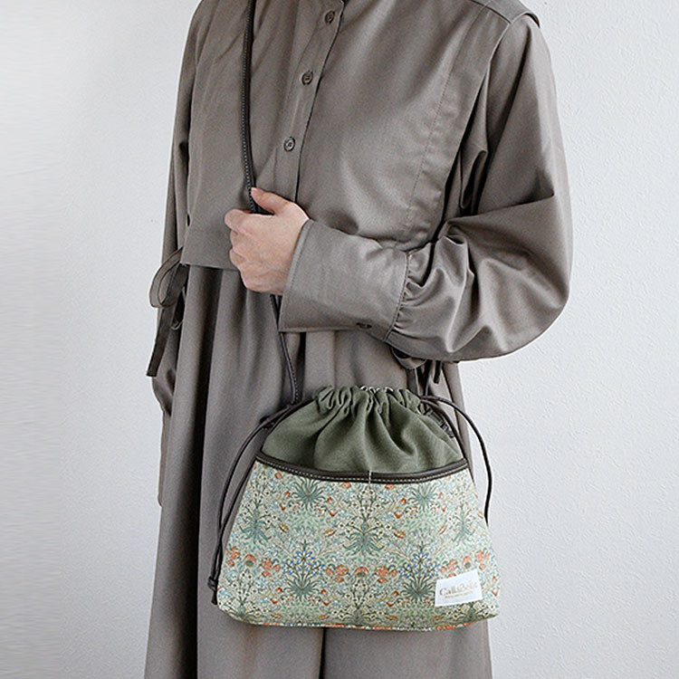 モリス 倉敷帆布 巾着バッグ 国産 撥水レザー 2WAY ショルダーバッグ ヒヤシンス ハンドバッグ