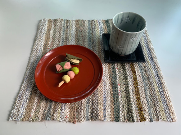 裂き織り(さきおり)のランチョンマット/テーブルマット 絹の着物小布を
