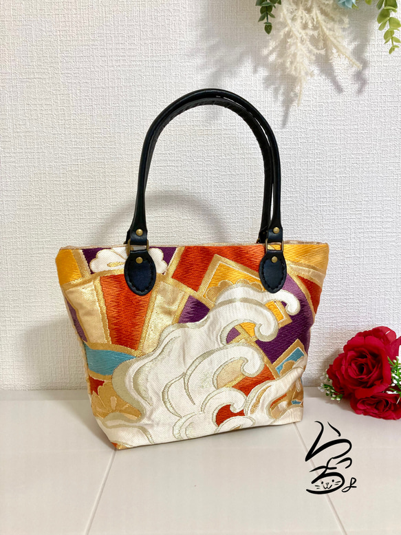 【超特価】 片輪車 kimono】帯リメイク 2wayトートバッグ らっ トートバッグ トートバッグ