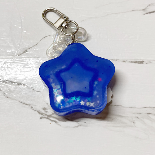 ダブルスターシェイカー レジン キーホルダー ブルー シンプル ダブルスターシェイカー レジン キーホルダー ブルー シンプル