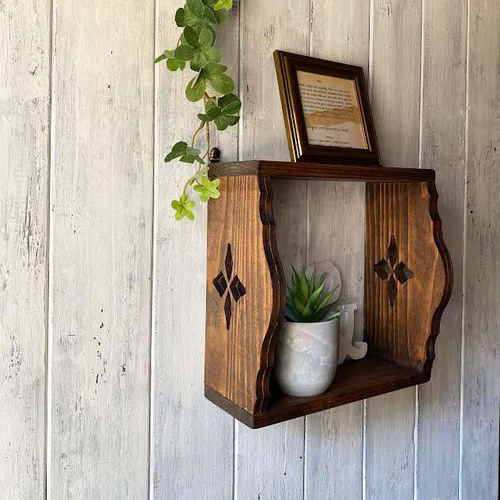 アンティーク風 ウオールシェルフ 壁掛けラック 木製棚 ウオルナット