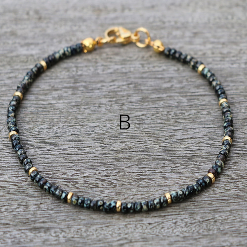 黒ビーズブレスレット ターコイズアクセント ターコイズと黒翡翠、翡翠、黒水晶の魔よけデザインブレスレットVenus