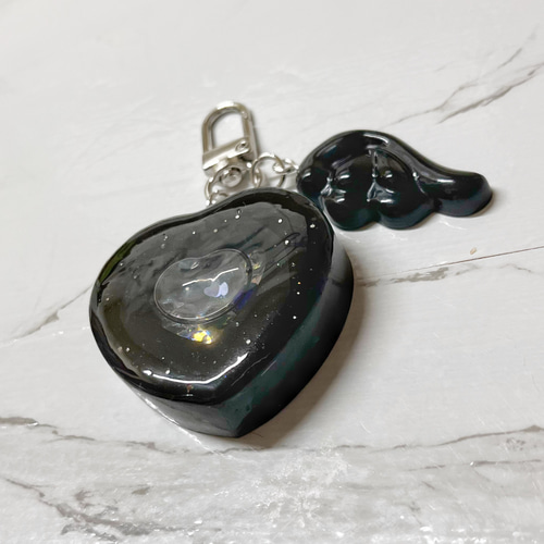 ダブルハートシェイカー 影山飛雄 レジン 天然石 ブラック シンプル