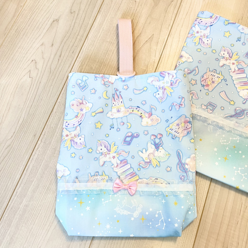 入園入学グッズ ユニコーン✖️ブルー パステル 5点セット レッスン