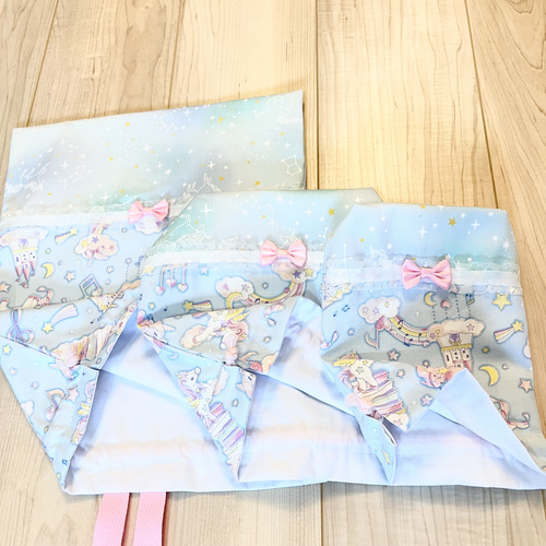 入園入学グッズ　ユニコーン✖️ブルー　パステル　5点セット 入園入学グッズ ユニコーン✖️ブルー パステル 5点セット レッスン