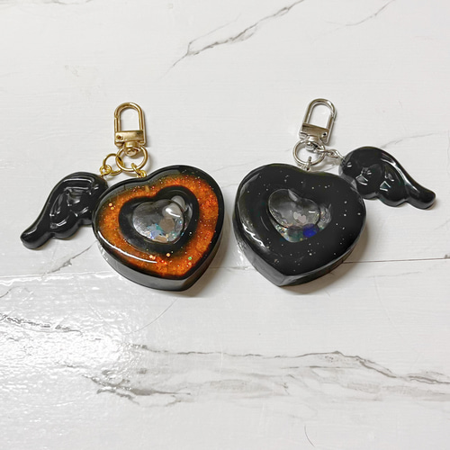 ダブルハートシェイカー 日向翔陽 レジン 天然石 オレンジ シンプル