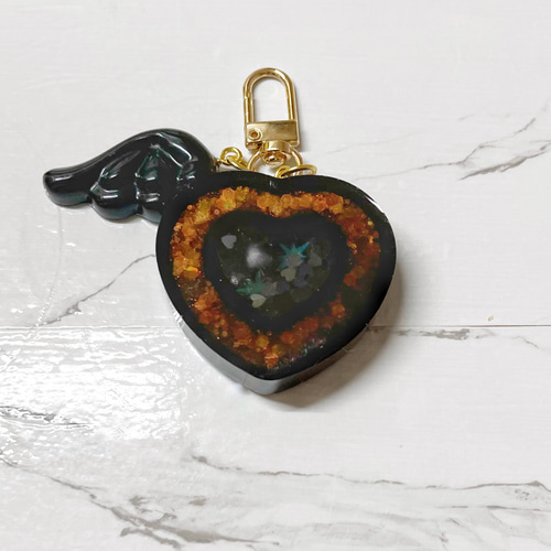 ダブルハートシェイカー 日向翔陽 レジン 天然石 オレンジ シンプル