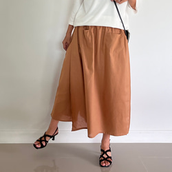 1枚で決まる。春夏の着心地満点コットン100の美シルエットワイドパンツ＆スカート　トフィー色 9枚目の画像