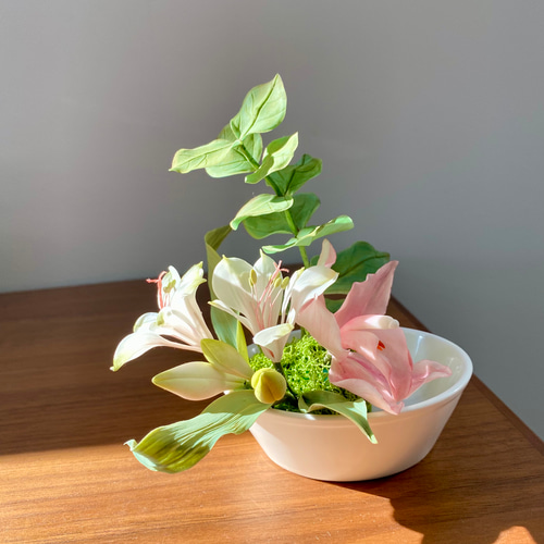 クレイクレイフラワー＊樹脂粘土のお花＊いけばなアート盆栽