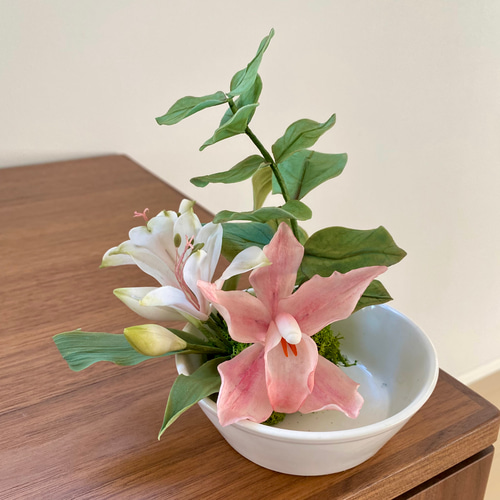 クレイクレイフラワー＊樹脂粘土のお花＊いけばなアート盆栽