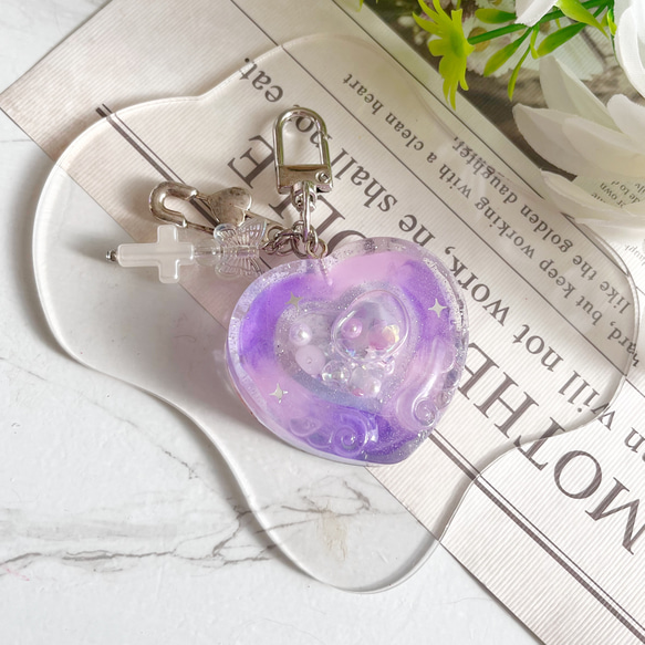 ダブルハートシェイカー レジン 天然石 シンプル キラキラ 月 花 猫