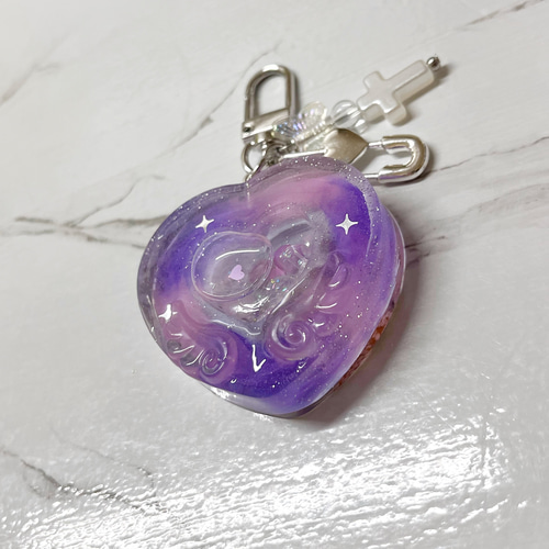ダブルハートシェイカー レジン 天然石 シンプル キラキラ 月 花