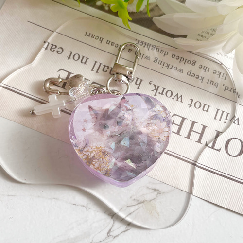 ダブルハートシェイカー レジン 天然石 シンプル キラキラ 月 花 猫