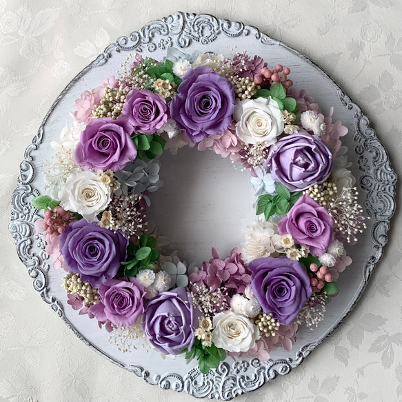 受注制作] 華やかなパープルのリース✤プリザーブドフラワー✤ご結婚