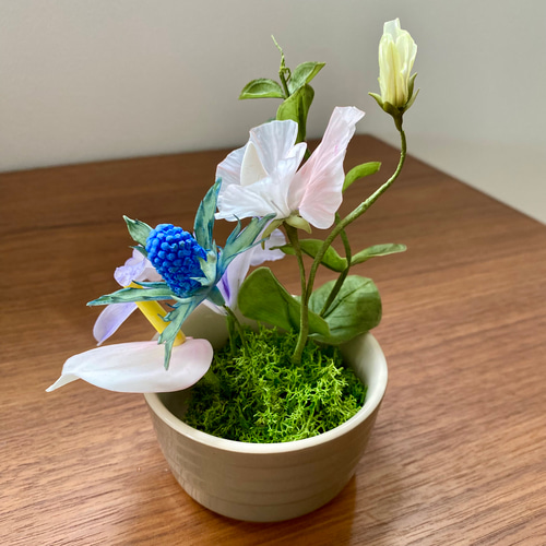 クレイフラワー＊樹脂粘土のお花＊いけばなアート盆栽＊カトレア