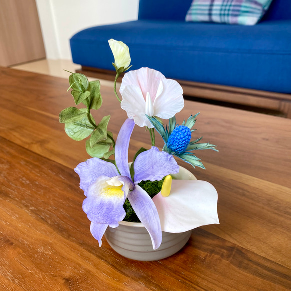 クレイフラワー＊樹脂粘土のお花＊いけばなアート盆栽＊カトレア