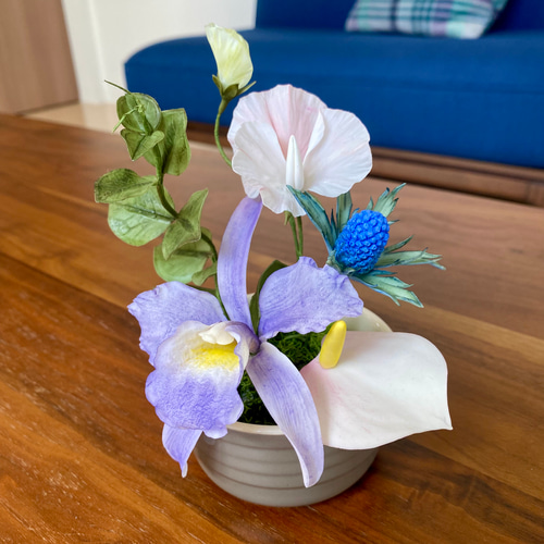 クレイフラワー＊樹脂粘土のお花＊いけばなアート盆栽＊カトレア