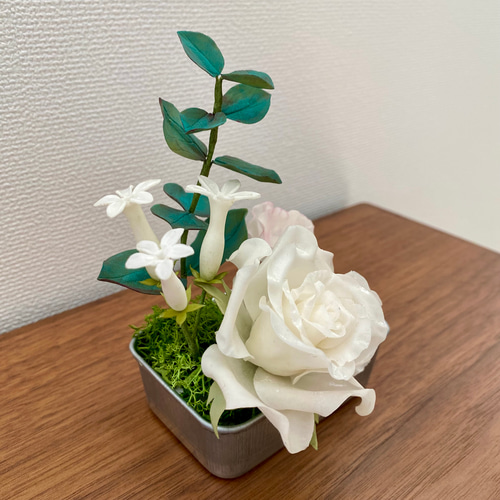 クレイフラワー 樹脂粘土のお花＊いけばなアート盆栽＊ローズ