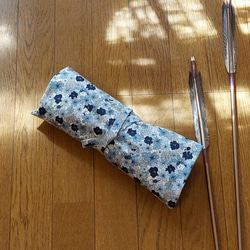 【受注製作】弓道　かけ袋　お花畑の猫　ブルー 1枚目の画像