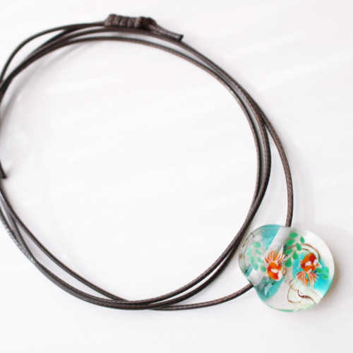 期間限定セール＊金魚のとんぼ玉ガラスペンダント ネックレス