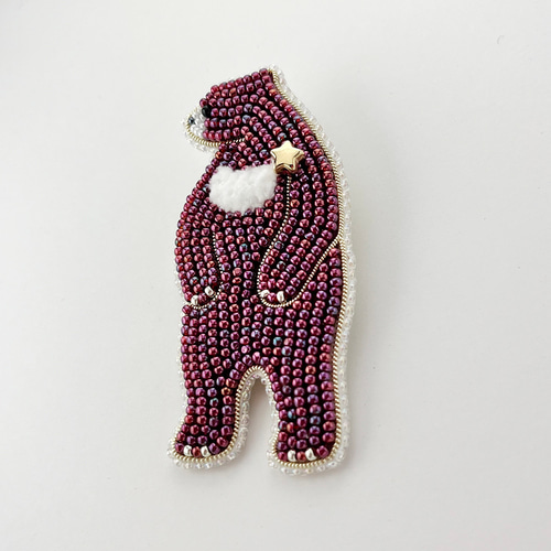ビーズ刺繍_くまのブローチ（ピンク） ブローチ Zatto 通販