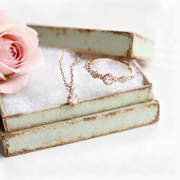 「ローズミスト」繊細で上品なモルガナイトの　ピンキージュエリーセット 1枚目の画像