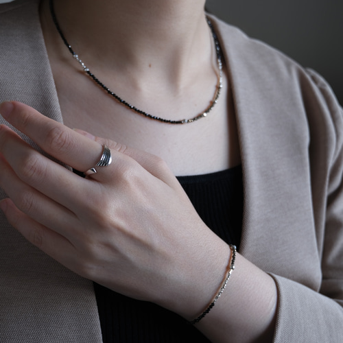 svart og pýrít bracelet：天然石パイライト/ブラックスピネル