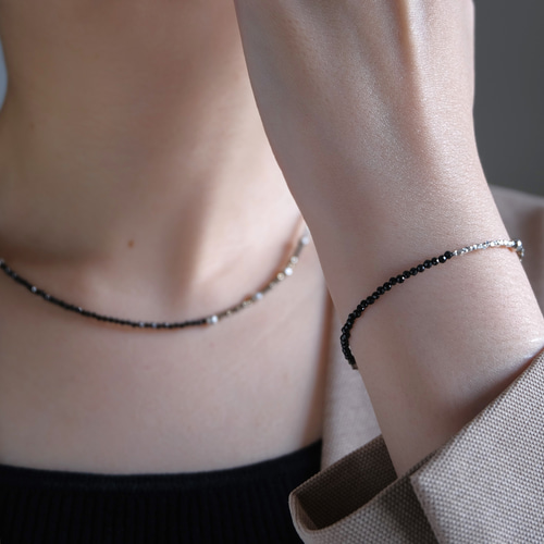 svart og pýrít bracelet：天然石パイライト/ブラックスピネル