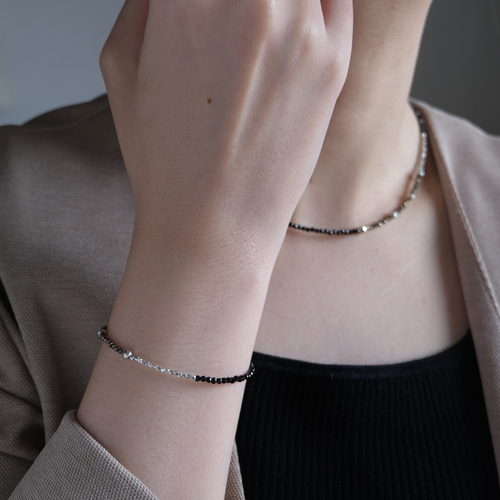 svart og pýrít bracelet：天然石パイライト/ブラックスピネル