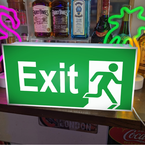 Lサイズ 壁掛け】EXIT 非常口 出口 避難灯 アメリカン 店舗 自宅 照明