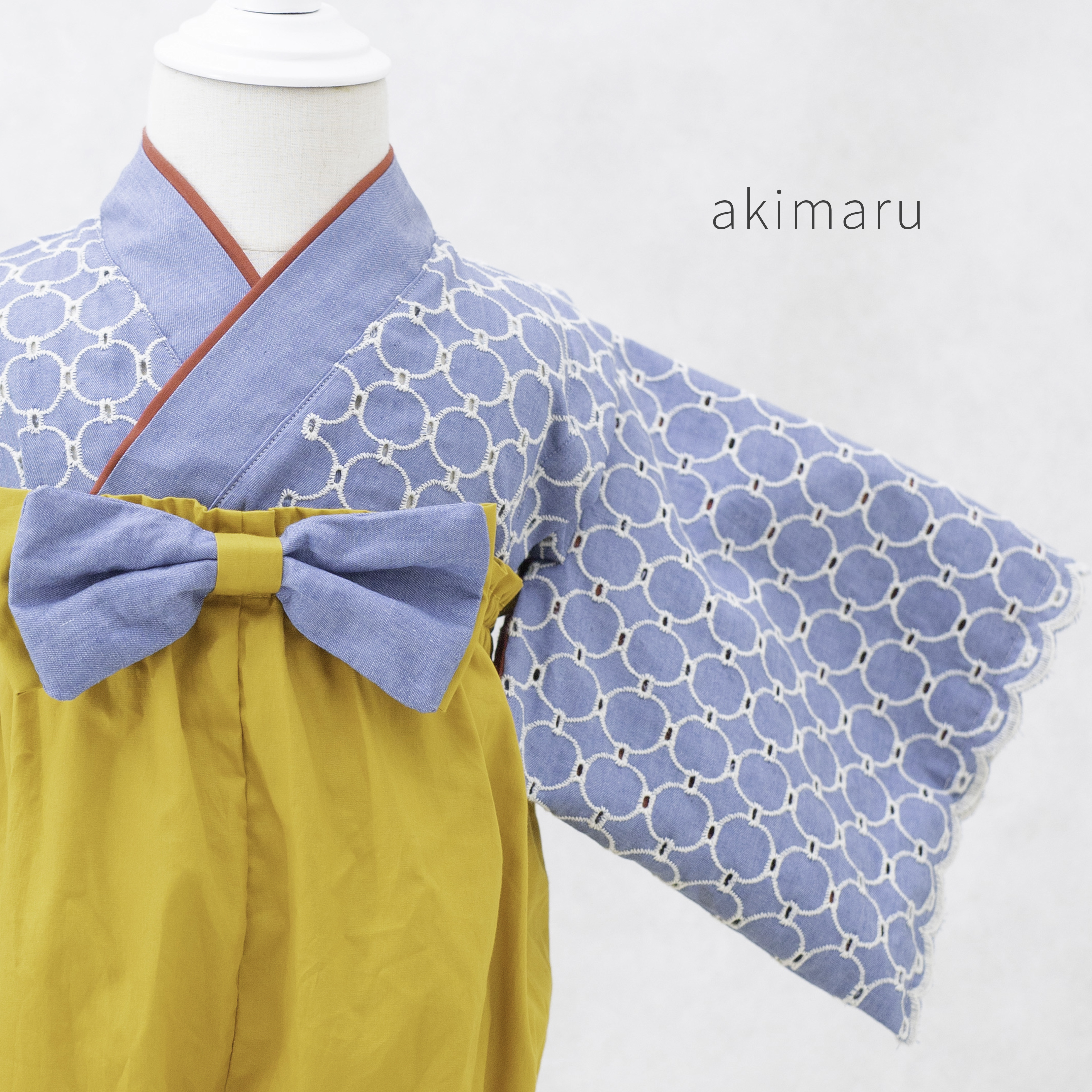 【レース × デニム】限定♡即納♡ベビー袴 ベビー着物 お食い初め 初節句 こどもの日 女の子 男の子 60~90