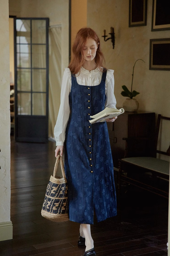 ジャガード生地ワンピース　ノースリーブワンピース