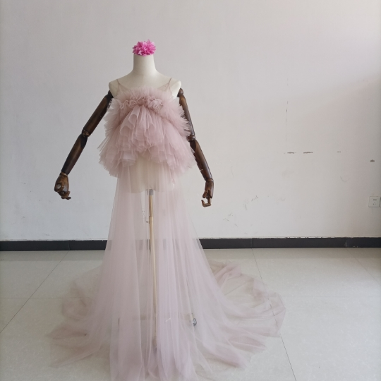 ピンク マタニティドレス ウェディングドレス チュール マタニティフォト 妊婦
