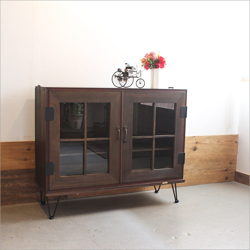 レトロなニ種類の硝子の小ぶり収納棚和箪笥古民家和家具ビンテージ