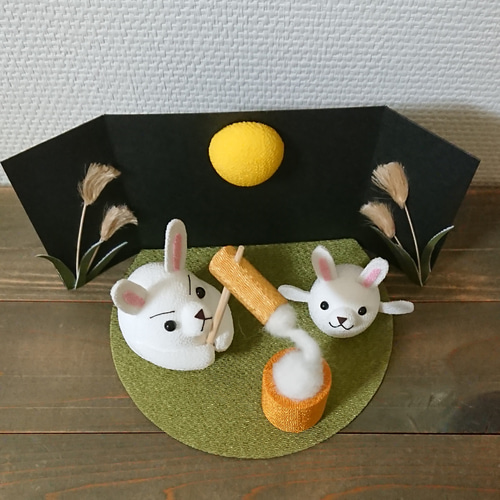秋の季節飾り 餅つきうさぎTv ちりめん 十五夜 9月 置物 お月見