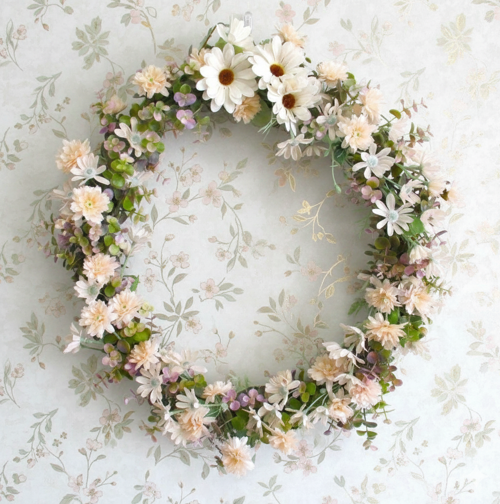 エクリュなデイジーとユーカリのリース　ｍ-1754