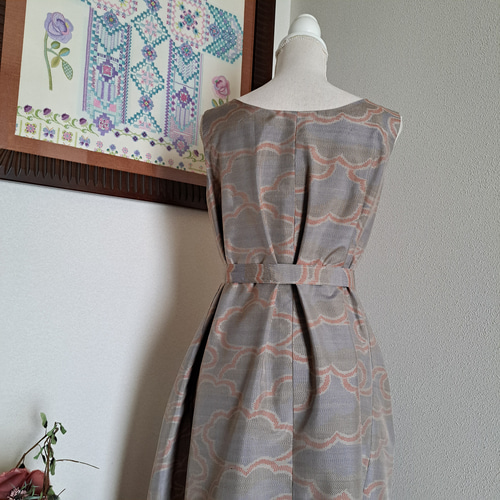 ☆ 着物リメイク/大島紬/Aライン/7マルキ/ノースリーブワンピース/一