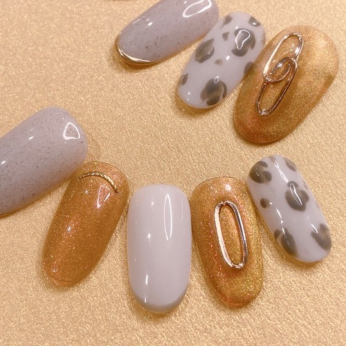 ネイルチップ オーダー ミラー ニュアンス レオパード フレンチ マグネット ジェルネイル レオパード ニュアンスネイル マグネットネイル ヒョウ柄