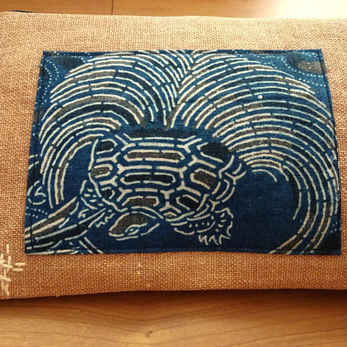 古布型染酒袋　持ち手付きポーチ　ハンドメイド　時代物 古布型染酒袋持ち手付きポーチハンドメイド時代物
