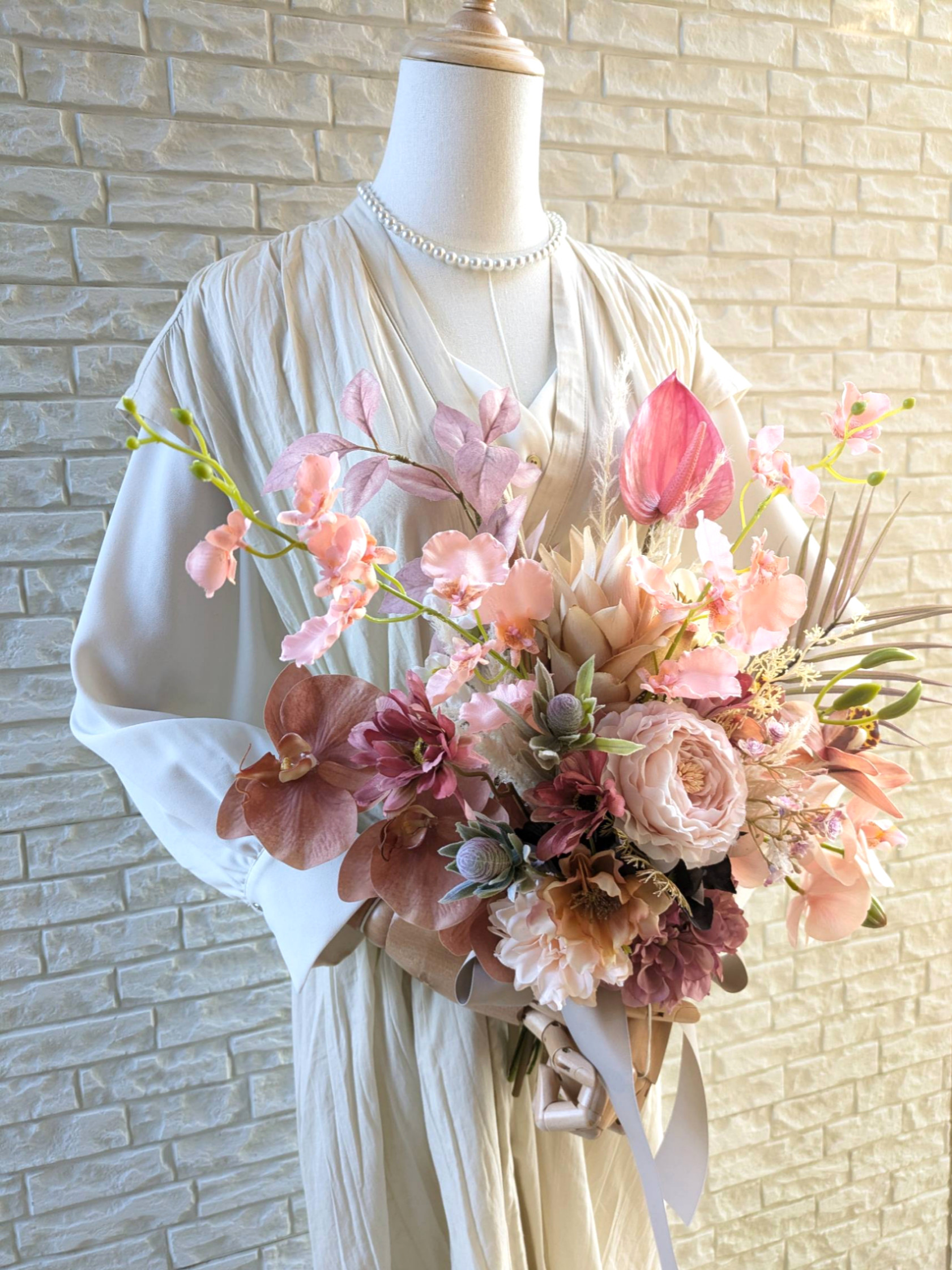 ヘッドピース付き3点セット　ブライダルブーケ　ウェディングブーケ　和装用ブーケ