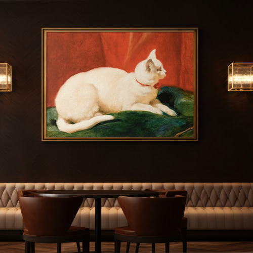 白猫の絵画インテリアポスター☆油絵ネコアニマル動物可愛いリラックス