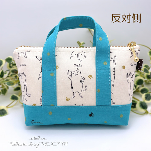 ❤︎Blue♡rose❤︎◎L字型ファスナーポーチ◎3点セット くすみカラー×デイジー刺繍のL字ファスナーポーチ/フラット