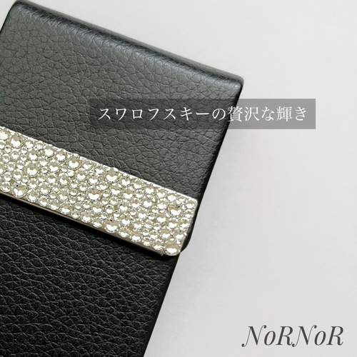 名刺入れ】ブラック×クリスタル✧︎品よく輝く縦型カードケース