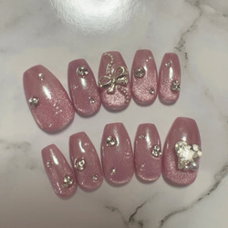 ミラーフレンチ×マグネット♡ネイルチップ No.4 ニュアンス マグネットネイル ミラーネイル フレンチ